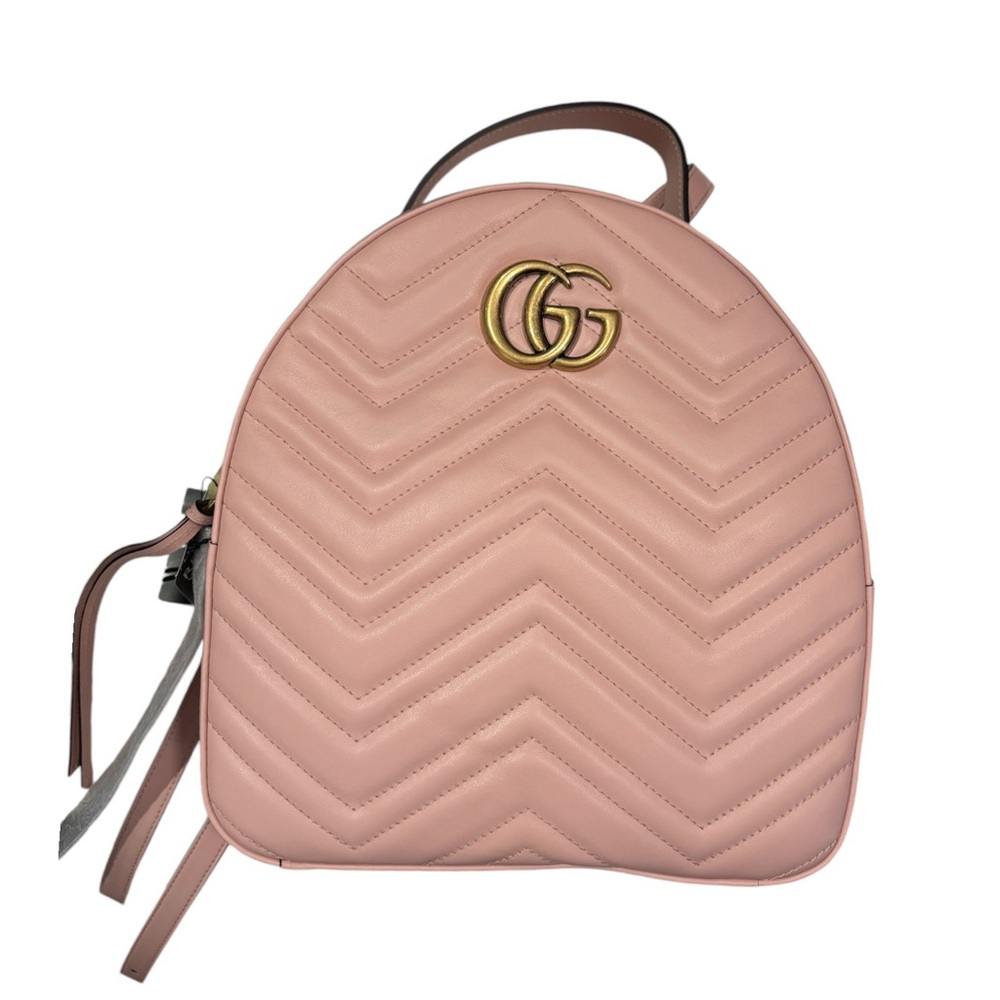 Gucci Double GG Pink Backpack Chevron Marmont Matelasse Leather Brand New Bag